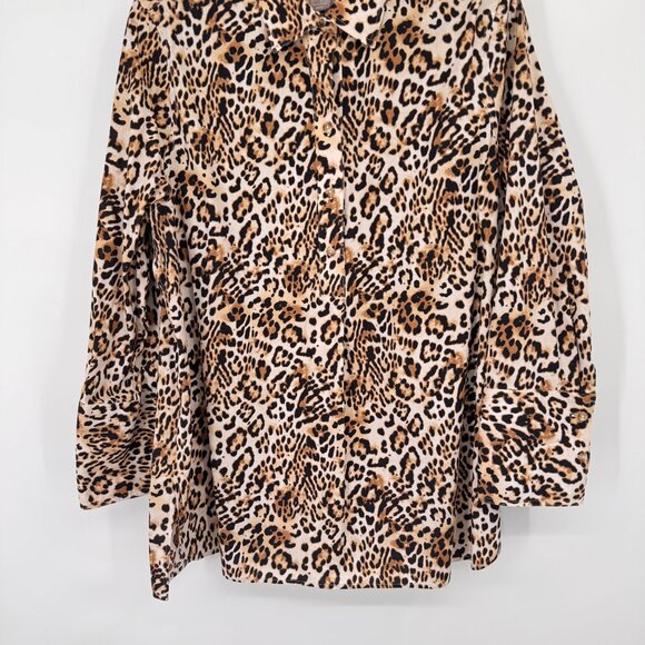 Chicos 2 Leopard Button-Up Shirt tunic Womens Size XL No-Iron Cotton stretch - Picture 6 of 14